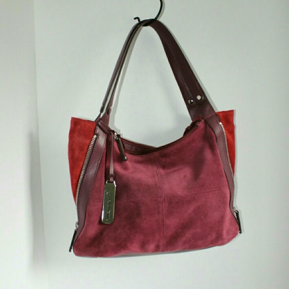 Tignanello Plum Suede Expandable Shoulder Bag - Picture 1 of 7